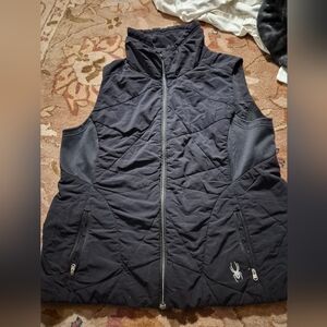 Spyder Black Quilted Vest with Logo Light Weight Flat Black Full Zip XL